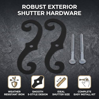 2pcs 6.3in Iron Shutter Dogs, Anti-Rust Exterior Tieback Fasteners with Screws