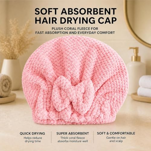 5-Piece Hair Care Set with Microfiber Caps Silk Sleep Bonnet & Wide Tooth Comb
