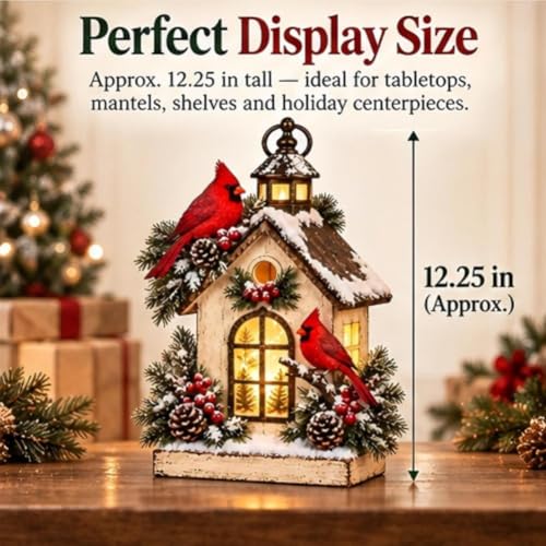 Winter Haven Cardinal Cottage Lantern Lighted Christmas House - 1PC