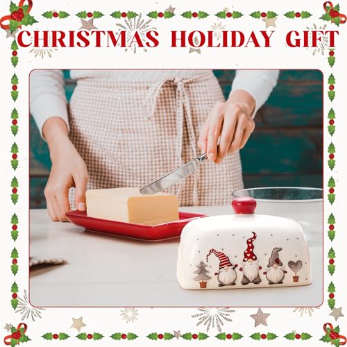 Christmas Gnomes Ceramic Butter Dish with Lid - 7.48" x 4.76"