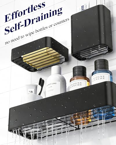 Kitsure Large Shower Caddy - 6 Pack Adhesive Bathroom Shelves Black