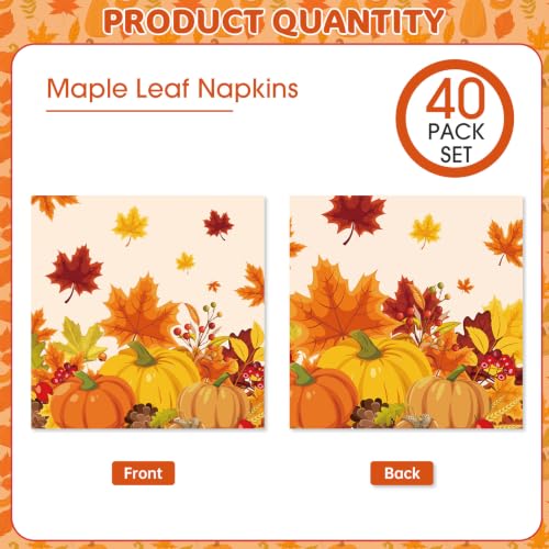 Fall Thanksgiving Napkins - Orange Maple Leaf Pumpkin Paper Cocktail Napkins Set of 40