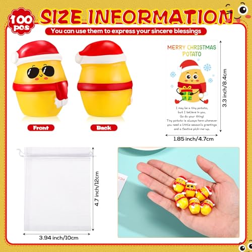 100 Sets Christmas Resin Potato Ornaments with Cards & Organza Bags - Holiday Gift Decor