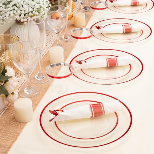 Red Disposable Plates Set for 100 Guests - 700 Pieces Party Dinnerware