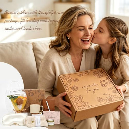 Brown Birthday Gift Basket for Women with Coffee Mug, Sunflower & Self-Care Items