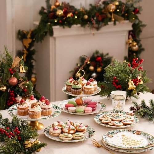 120-Piece Gold Christmas Party Tableware Set for 20 Guests - Disposable Dinnerware Kit