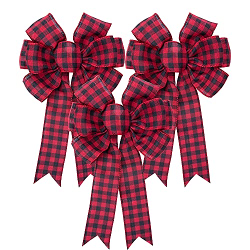 Large Red Black Buffalo Plaid Wreath Bows - B Style 3pcs Christmas Farmhouse Decor