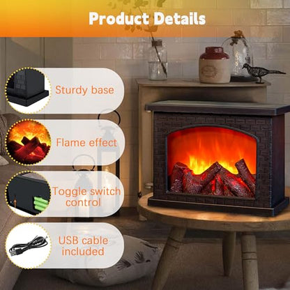 Black Fireplace Lanterns Decorative Small LED Flame Effect Lamp