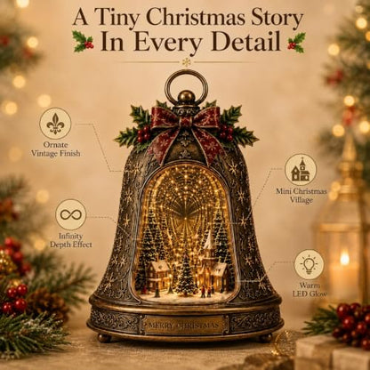 Christmas Village Infinity Bell - Lighted 3D Holiday Decor with Warm LED Glow