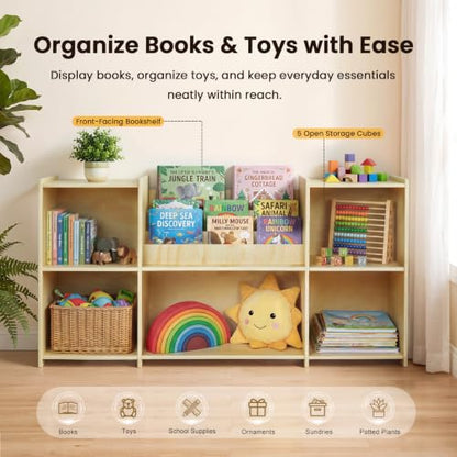 Kids Montessori Bookshelf Wooden Toy Storage Organizer - Child-Friendly Design