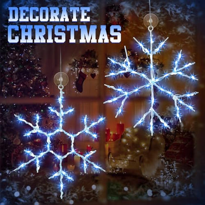 Blue Christmas Window Snowflake Lights - 8 Pcs with Remote Control