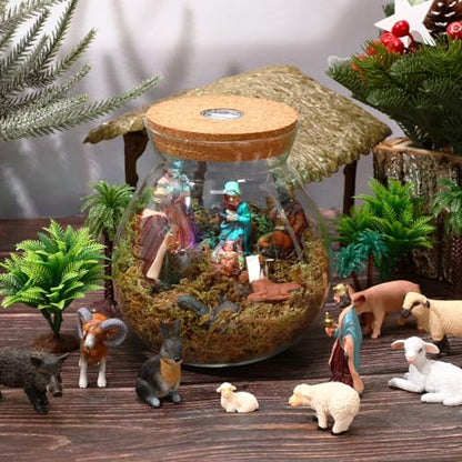 Nativity Scene Set 27 Pieces Christmas Figures Baby Jesus Holy Family Stable Model with Trees & Moss - Realistic Design (Variation of THIS listing)