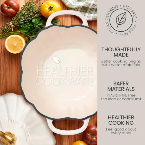 Pumpkin Enamel Cast Iron Dutch Oven 5.5 Qt - White