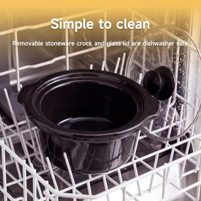 Small Slow Cooker 1.5 Qt for 1-2 People - Silver, Adjustable Heat