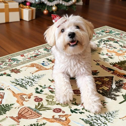 Jinchan Christmas Runner Rug 2x5 Entryway Kitchen Washable Beige Cabin Tales Variation