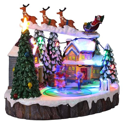Lighted Christmas Village Set with Animated Skaters and Music, 9x6x7 in