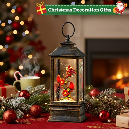 Christmas Snow Globe Lantern with Music & Timer - Cardinal Red, 10.4''