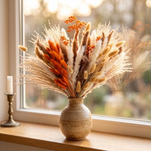 Orange Pampas Grass Bouquet 72 Pcs Dried Flowers for Fall Decor