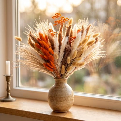 Orange Pampas Grass Bouquet 72 Pcs Dried Flowers for Fall Decor