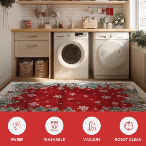Red Snowman Deer Christmas Area Rug 5x7 Feet Winter Home Decor Washable Entryway Bedroom Living Room