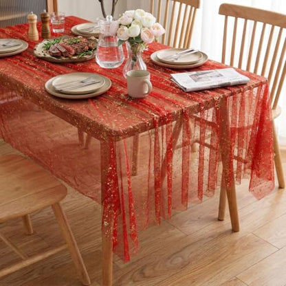 Red Gold Metallic Foil Gauze Table Cloth 57x84 Inch Rectangular Decor - Variation of THIS listing