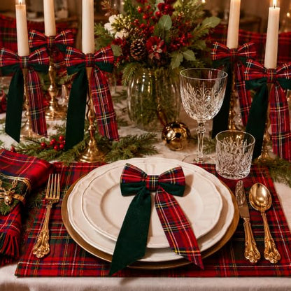 12 Pack Christmas Tartan Plaid Velvet Bows 10x5 Inches Holiday Decor