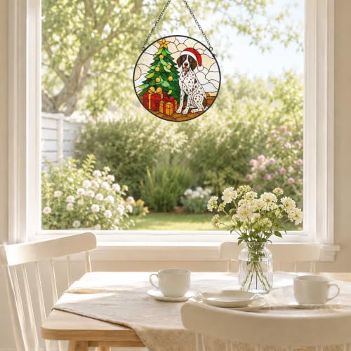 GSP Dog Stained Glass Suncatcher Garden Hanging Decor - Christmas GSP Dog Variation