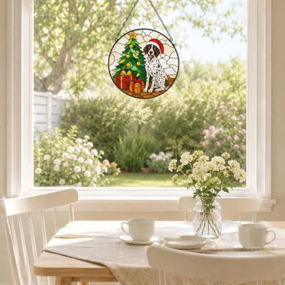 GSP Dog Stained Glass Suncatcher Garden Hanging Decor - Christmas GSP Dog Variation