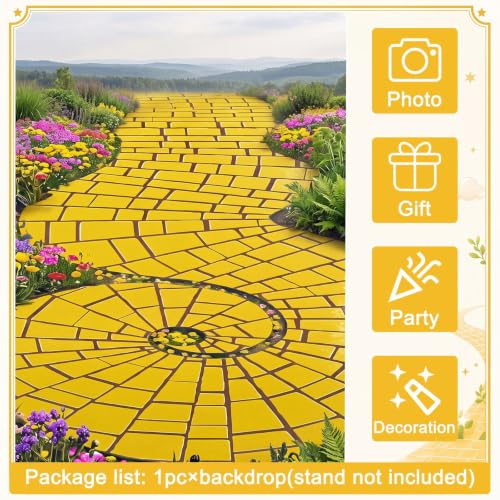 Wizard Party Floor Runner - Curved Yellow Brick Path for Halloween and Medieval Decor