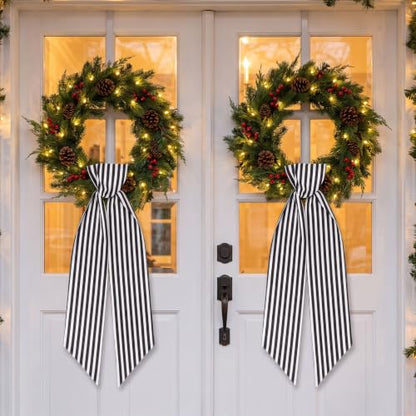 Black & White Wreath Sash for Front Door - Fall, Halloween, Christmas Decor