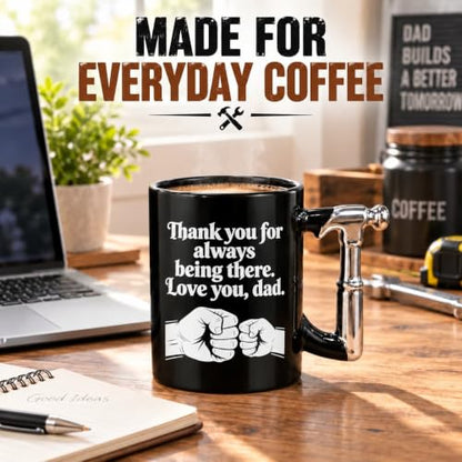 Black Dad Coffee Mug with Hammer Handle - Funny Gift for Men & Dad