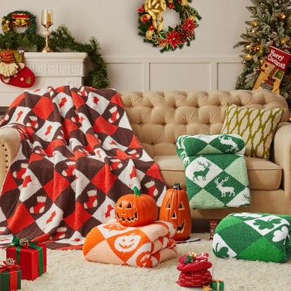 Christmas Knitted Throw Blanket - Ultra-Soft 60x80 with Stocking Pattern, Cozy Holiday Decor