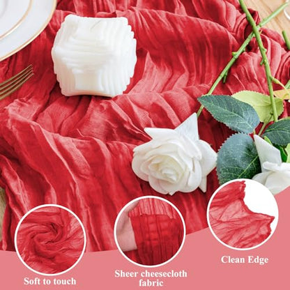 Red Cheesecloth Table Runner Set - 6 Pack, 10ft Boho Gauze for Wedding & Party Decor