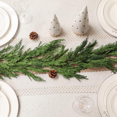 Artificial Christmas Cedar Garland 2 Pcs 6 ft - Realistic Faux Evergreen Decor