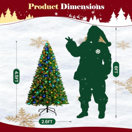 Pre-Lit Artificial Christmas Tree 4.5Ft Multicolor Green with Warm Glow Lights