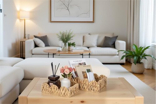 Kriitools Wicker Rattan Baskets - Handwoven Storage Baskets for Home Decor | Set of 2, Natural Finish