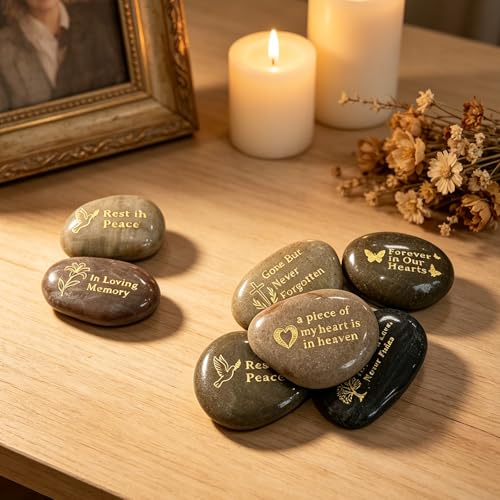 60 Pcs Memorial Stones for Loved Ones - Natural River Rocks with Heartfelt Inscriptions