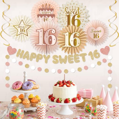 Pink and Champagne Gold Sweet 16 Party Decorations for Girls - Kit