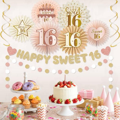 Pink and Champagne Gold Sweet 16 Party Decorations for Girls - Kit