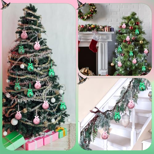 12Pcs Witch Christmas Ornament Set - Pink and Green Holiday Tree Decorations