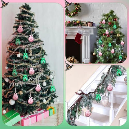 12Pcs Witch Christmas Ornament Set - Pink and Green Holiday Tree Decorations