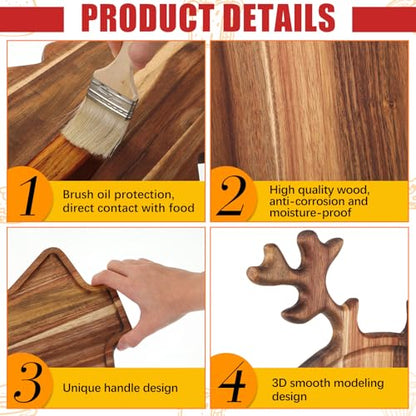 Umigy 2 Pcs Christmas Reindeer and Tree Charcuterie Boards - Acacia Wood