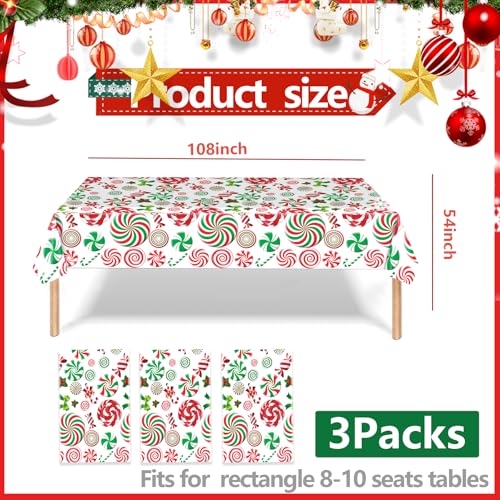 Christmas Candy Cane Plastic Tablecloth Set - 3 Pieces, 54x108 Inches