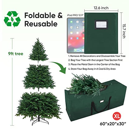 Heavy Duty 9 Ft Christmas Tree Storage Bag with Reinforced Handles - Green
