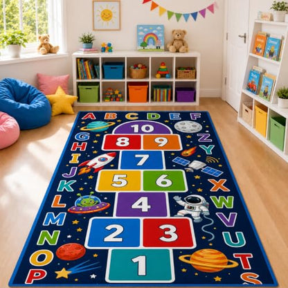 Space Hopscotch Mat for Kids, ABC Play Rug for Boys Room 2x5ft - Color 3