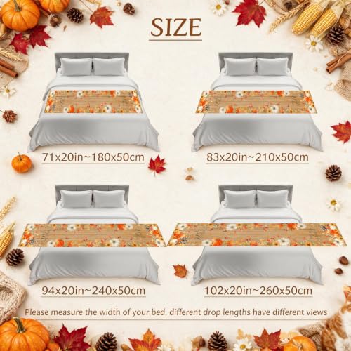 Queen Size Bed Runner with Fall Pumpkin Design - Orange & Brown, 83 x 20 Inches