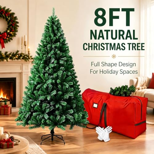 8 Ft Green Artificial Christmas Tree with Hinged Branches, Bag & Gloves - Variation of THIS listing