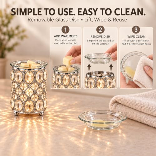 Crystal Wax Warmer with Faceted Design & Removable Glass Dish - Elegant Home Decor