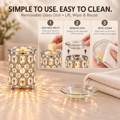Crystal Wax Warmer with Faceted Design & Removable Glass Dish - Elegant Home Decor