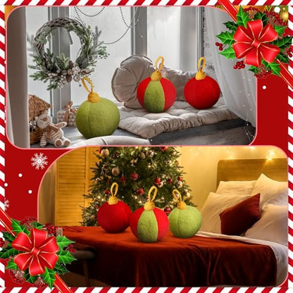 Christmas Ball Pillows Set - Colorful Plush Holiday Decor - 3 Pieces